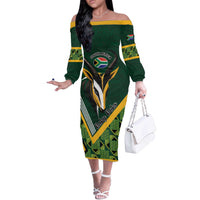 Custom Rugby South Africa Off The Shoulder Long Sleeve Dress Baby Boks Go Champions