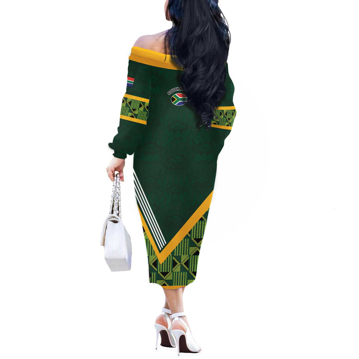 Custom Rugby South Africa Off The Shoulder Long Sleeve Dress Baby Boks Go Champions