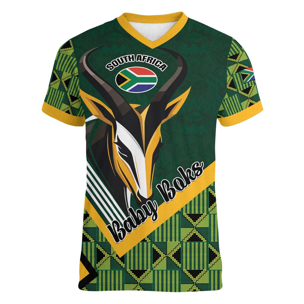 Custom Rugby South Africa Women V-Neck T-Shirt Baby Boks Go Champions