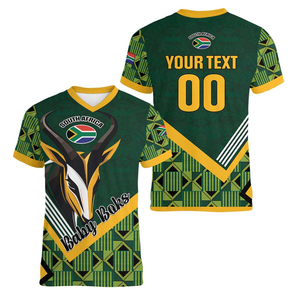 Custom Rugby South Africa Women V-Neck T-Shirt Baby Boks Go Champions