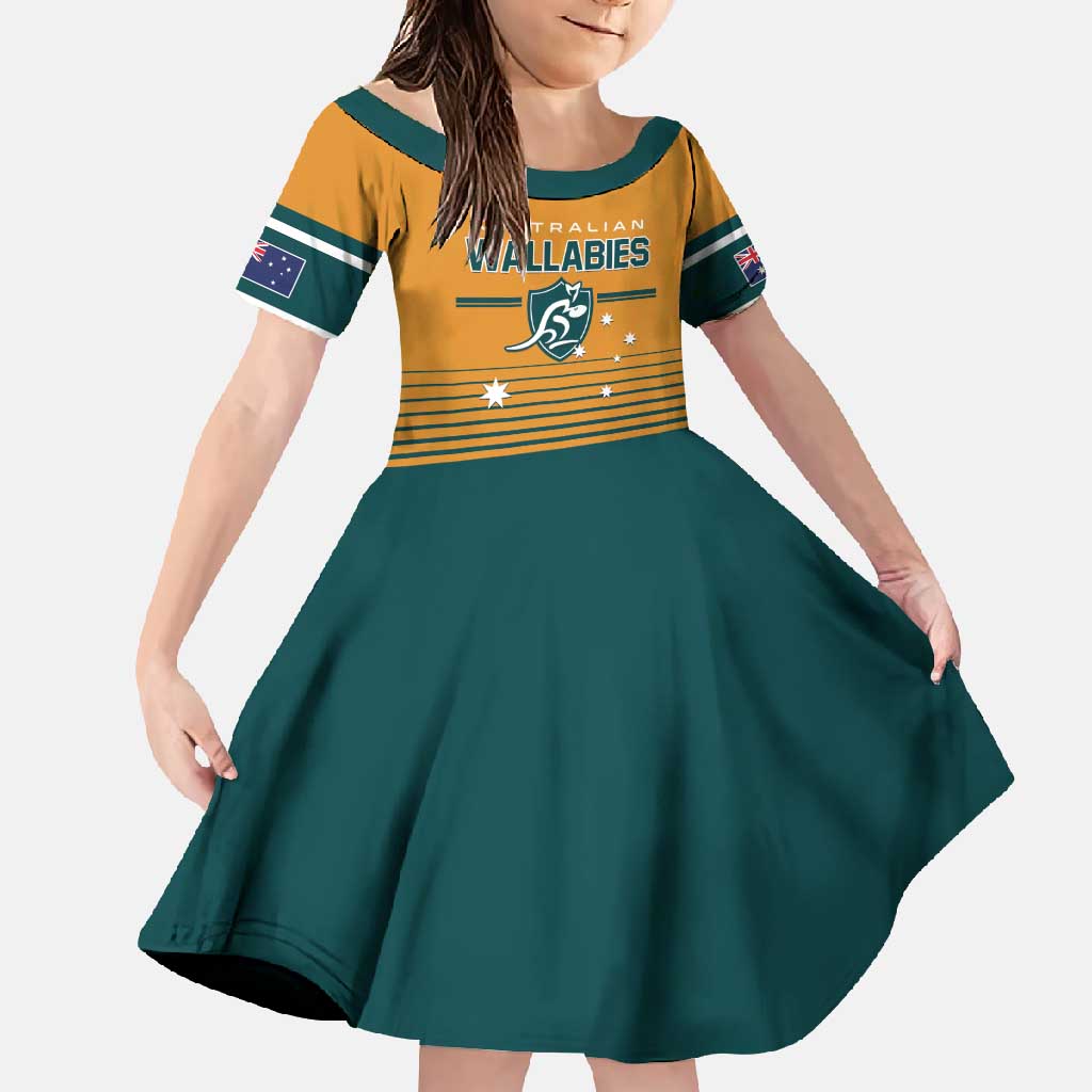 Custom Rugby Australia Family Matching Short Sleeve Bodycon Dress and Hawaiian Shirt Junior Wallabies Go Champions