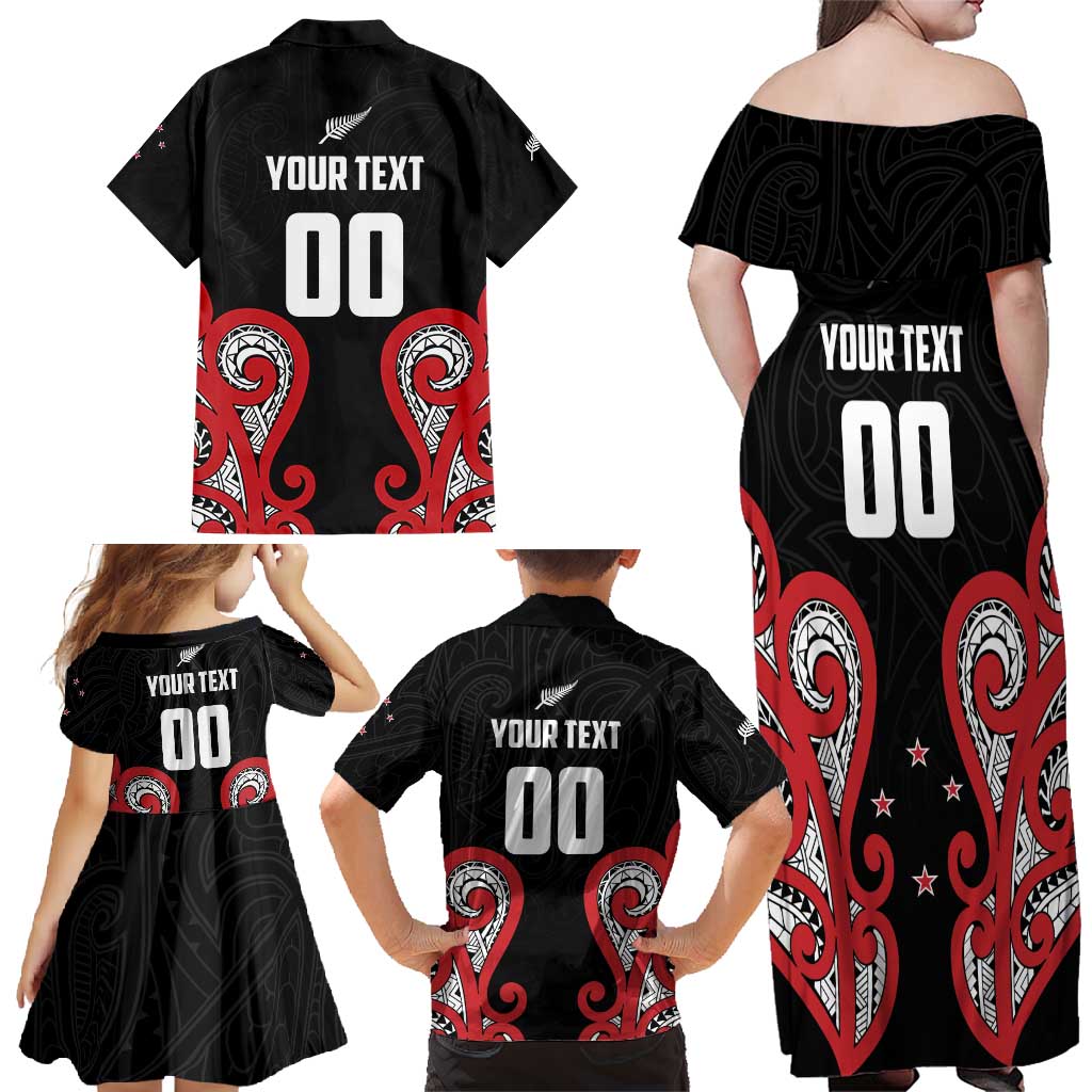 Custom Rugby New Zealand Family Matching Off Shoulder Maxi Dress and Hawaiian Shirt Baby Black Go Champions