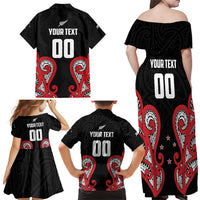Custom Rugby New Zealand Family Matching Off Shoulder Maxi Dress and Hawaiian Shirt Baby Black Go Champions