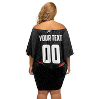 Custom Rugby New Zealand Family Matching Off Shoulder Short Dress and Hawaiian Shirt Baby Black Go Champions