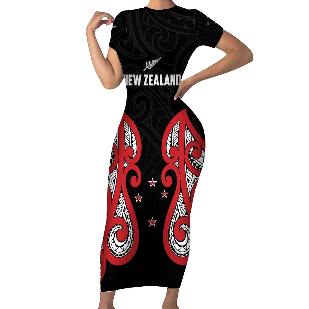 Custom Rugby New Zealand Family Matching Short Sleeve Bodycon Dress and Hawaiian Shirt Baby Black Go Champions