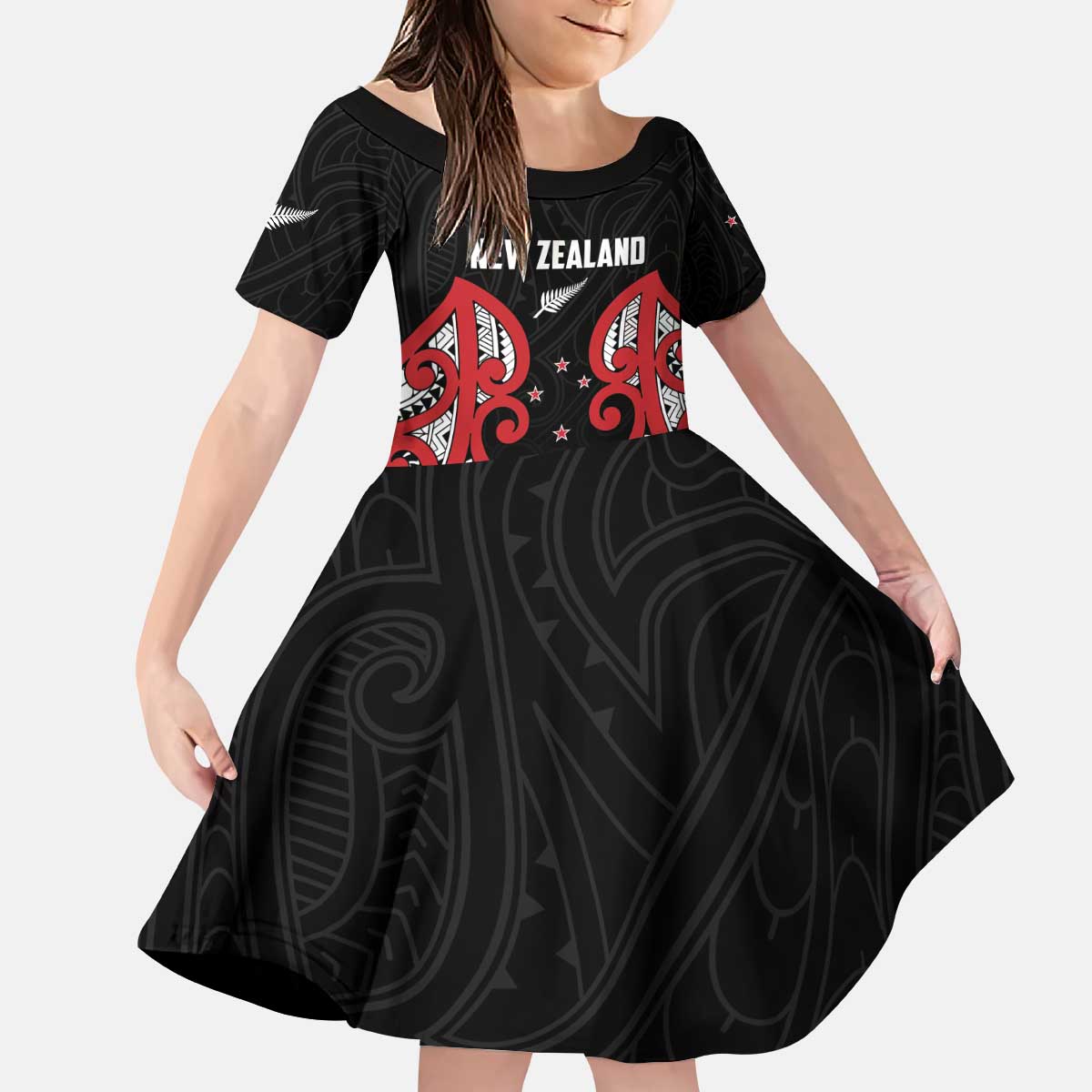 Custom Rugby New Zealand Kid Short Sleeve Dress Baby Black Go Champions