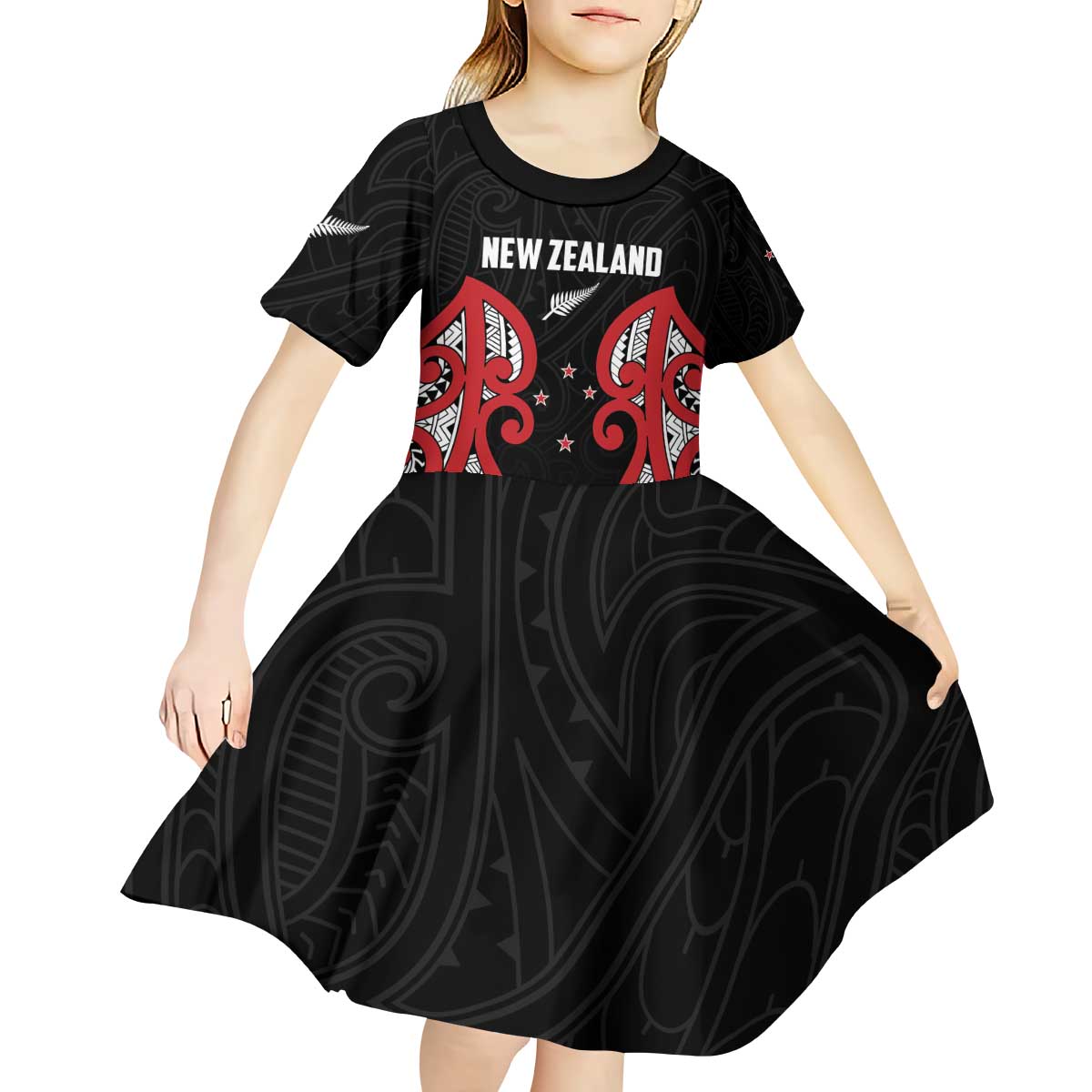 Custom Rugby New Zealand Kid Short Sleeve Dress Baby Black Go Champions