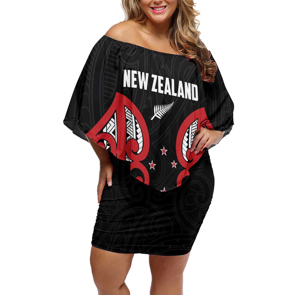 Custom Rugby New Zealand Off Shoulder Short Dress Baby Black Go Champions