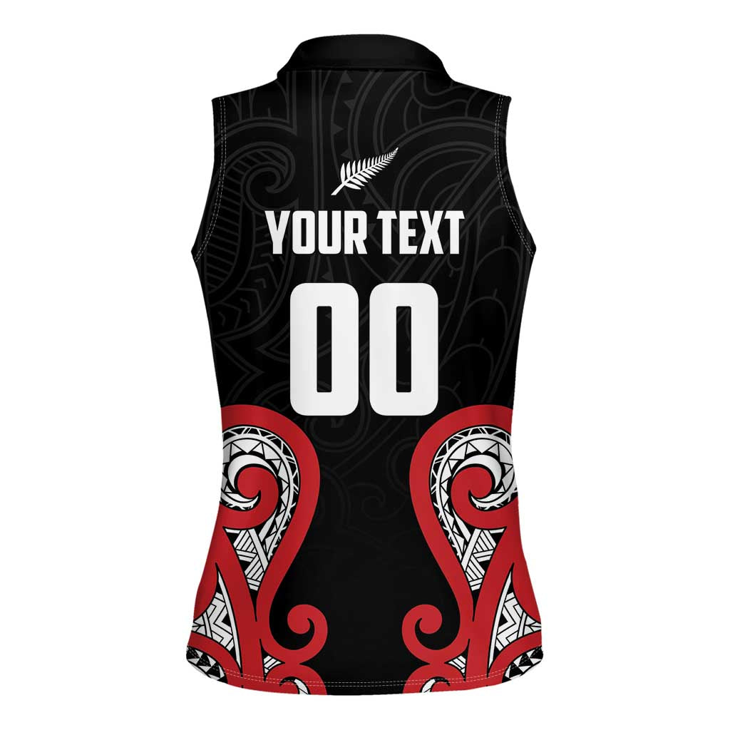 Custom Rugby New Zealand Women Sleeveless Polo Shirt Baby Black Go Champions