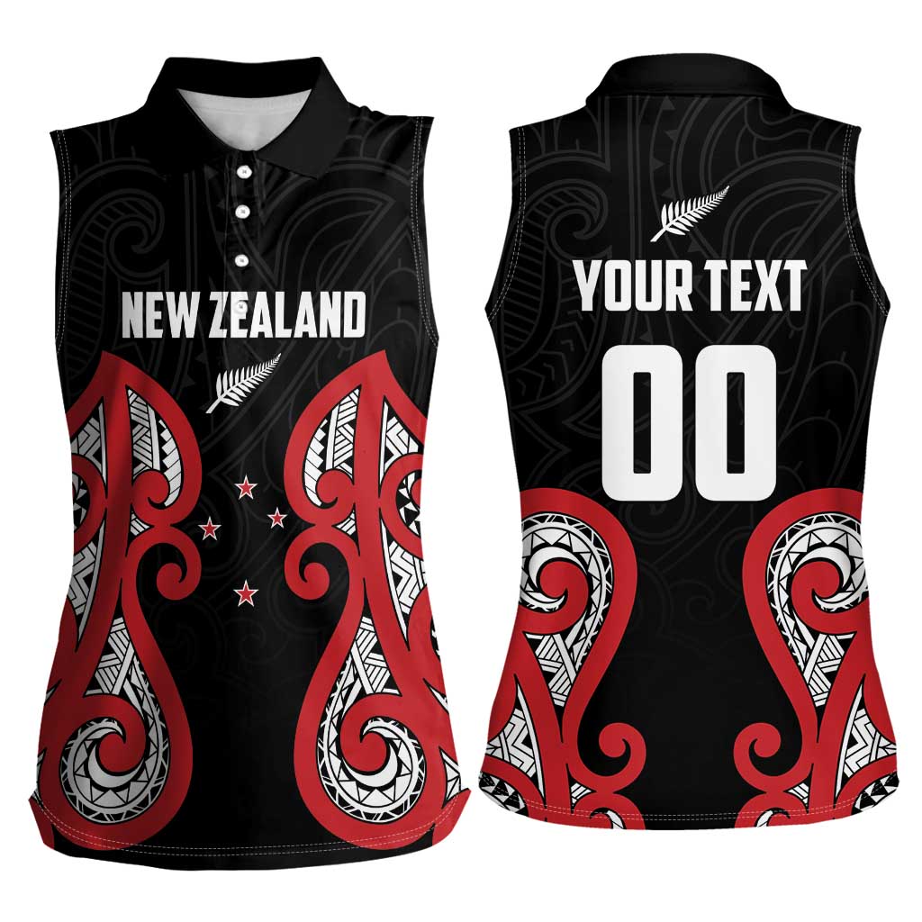 Custom Rugby New Zealand Women Sleeveless Polo Shirt Baby Black Go Champions