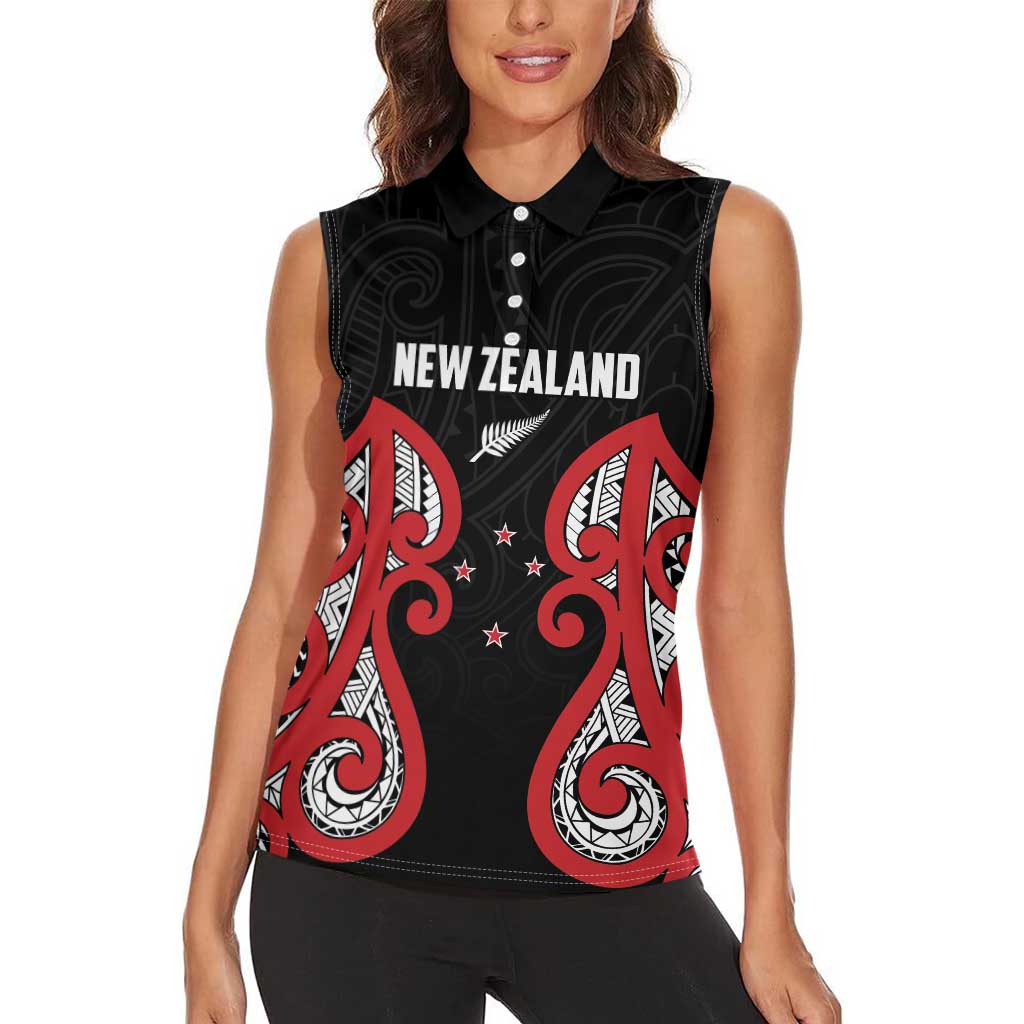 Custom Rugby New Zealand Women Sleeveless Polo Shirt Baby Black Go Champions