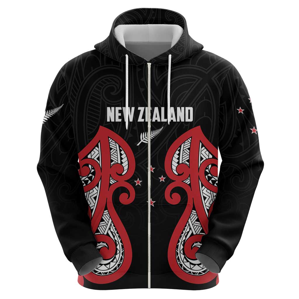 Custom Rugby New Zealand Zip Hoodie Baby Black Go Champions