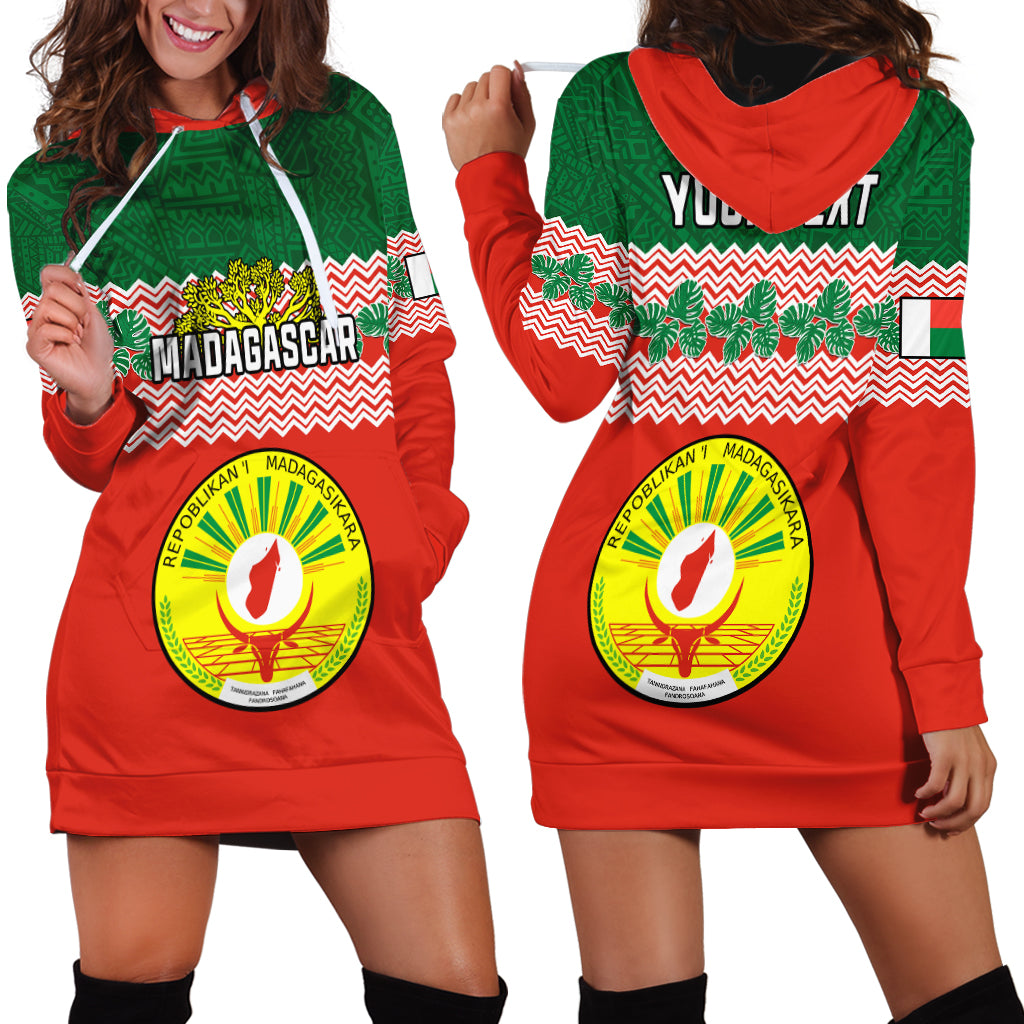 Personalised Madagascar Hoodie Dress Madagasikara Seal Baobab African Pattern - Wonder Print Shop