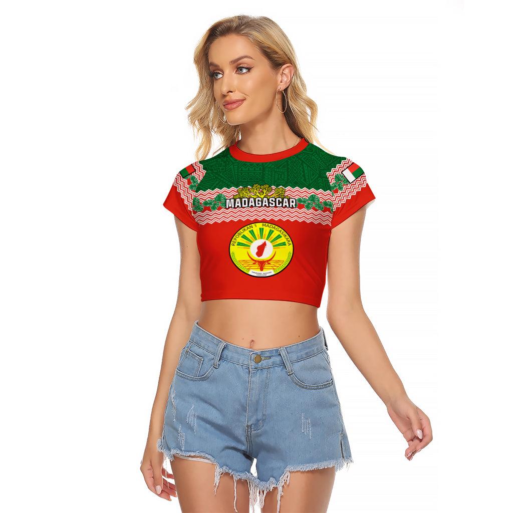 Personalised Madagascar Raglan Cropped T Shirt Madagasikara Seal Baobab African Pattern - Wonder Print Shop