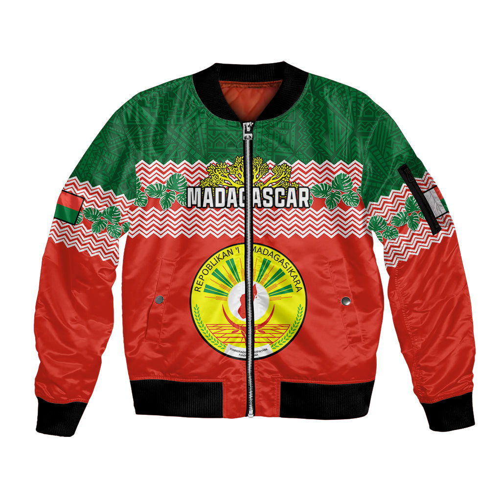 Personalised Madagascar Sleeve Zip Bomber Jacket Madagasikara Seal Baobab African Pattern - Wonder Print Shop