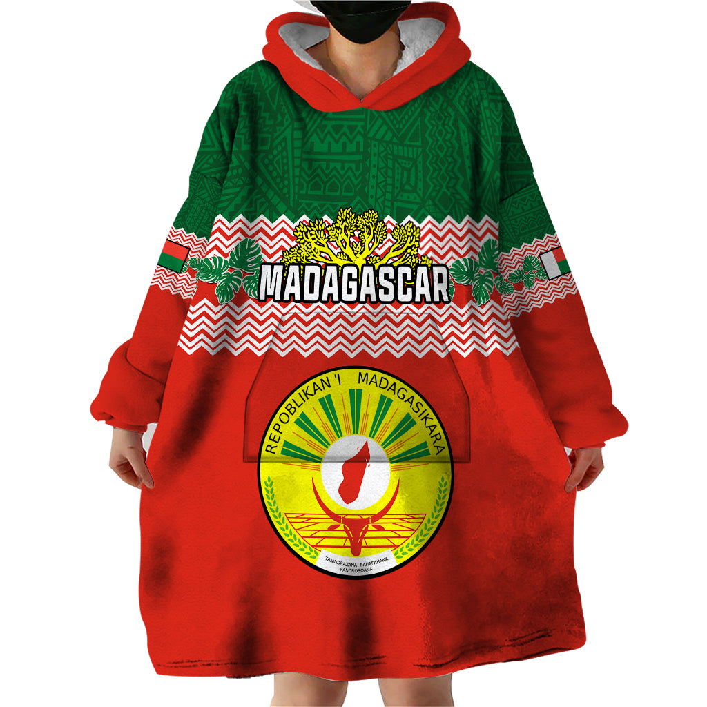 Personalised Madagascar Wearable Blanket Hoodie Madagasikara Seal Baobab African Pattern - Wonder Print Shop