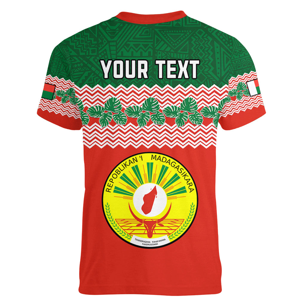 Personalised Madagascar Women V Neck T Shirt Madagasikara Seal Baobab African Pattern - Wonder Print Shop