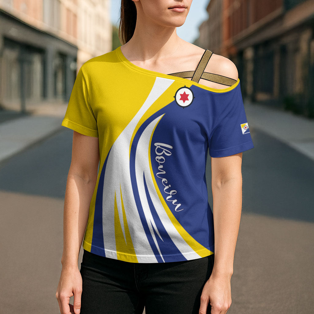 Personalized Boneiru Flag Stylized Cross Shoulder Shirt