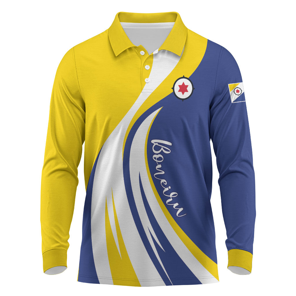 Personalized Boneiru Flag Stylized Long Sleeve Polo Shirt
