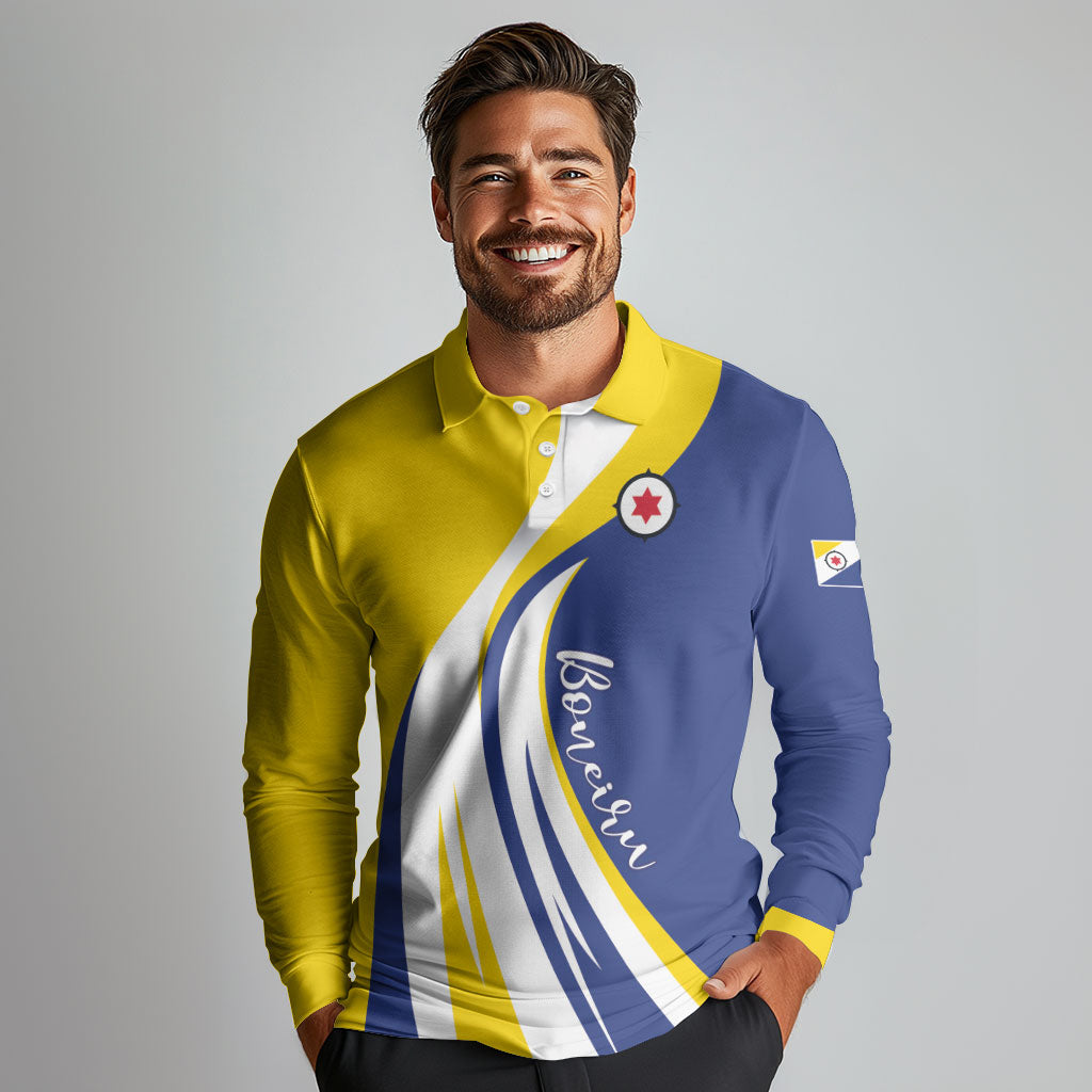 Personalized Boneiru Flag Stylized Long Sleeve Polo Shirt