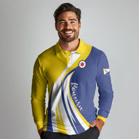 Personalized Boneiru Flag Stylized Long Sleeve Polo Shirt
