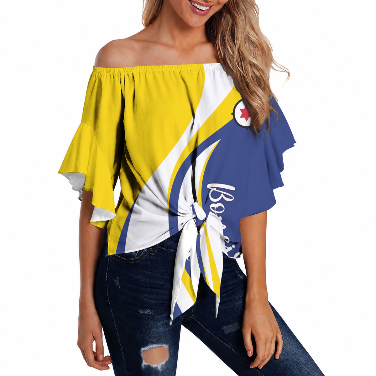 Personalized Boneiru Flag Stylized Off Shoulder Wrap Waist Top