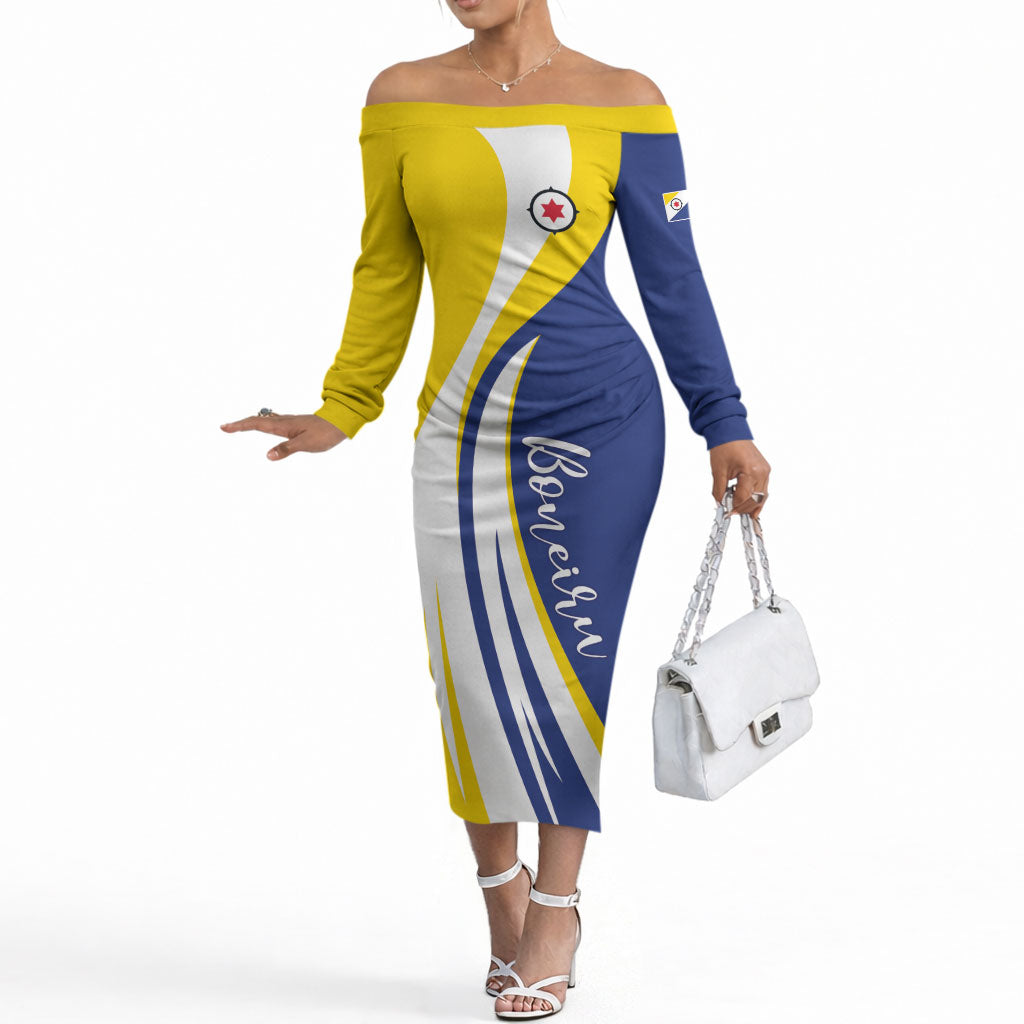 Personalized Boneiru Flag Stylized Off The Shoulder Long Sleeve Dress