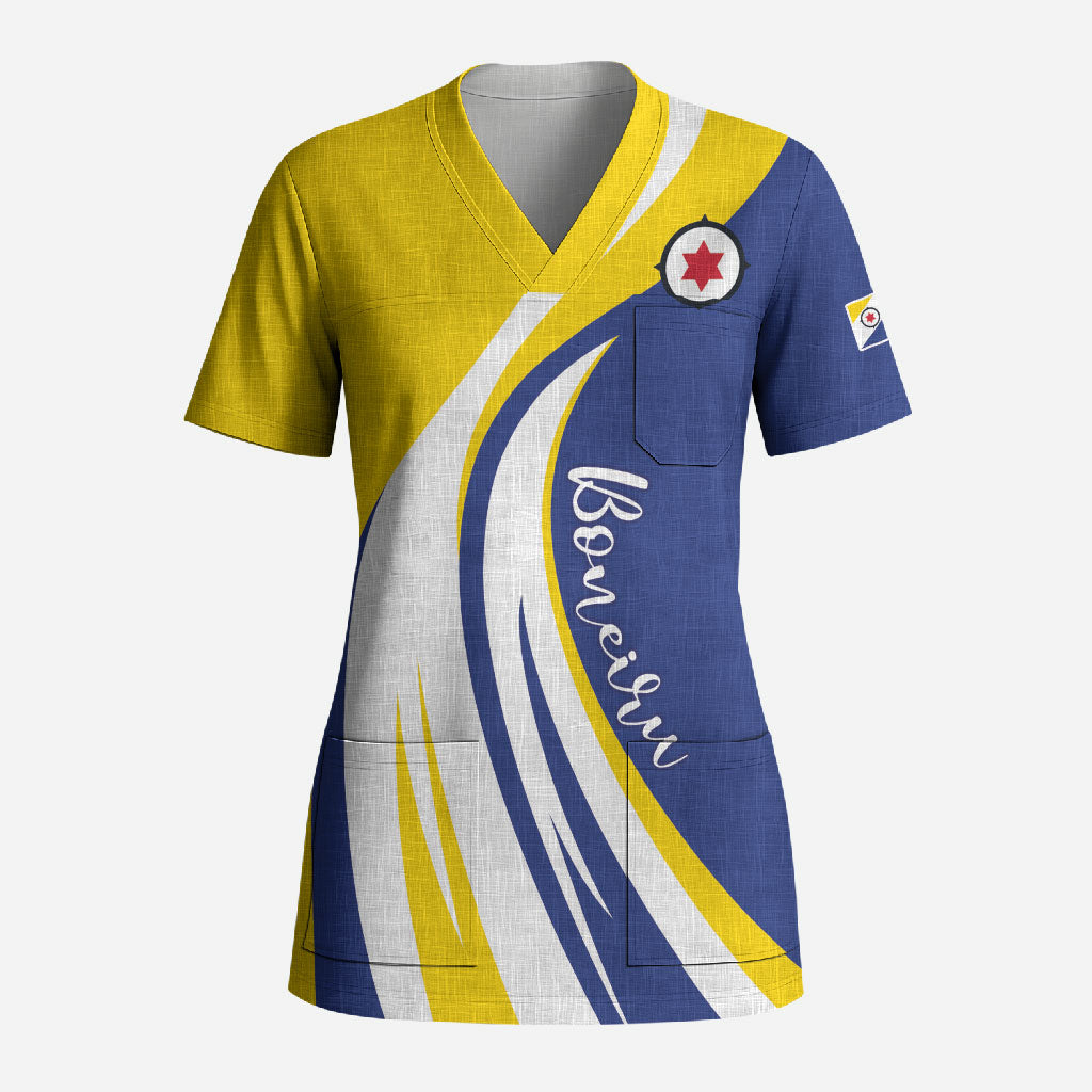 Personalized Boneiru Flag Stylized Scrub Top