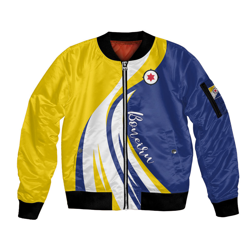 Personalized Boneiru Flag Stylized Sleeve Zip Bomber Jacket