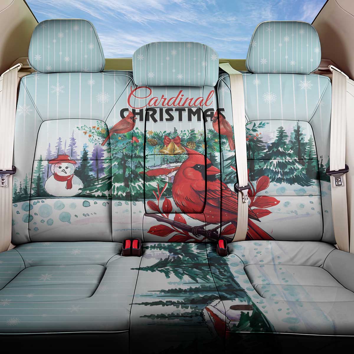Cardinal Christmas Back Car Seat Cover Snowflake Xmas Tree - Wonder Print Shop