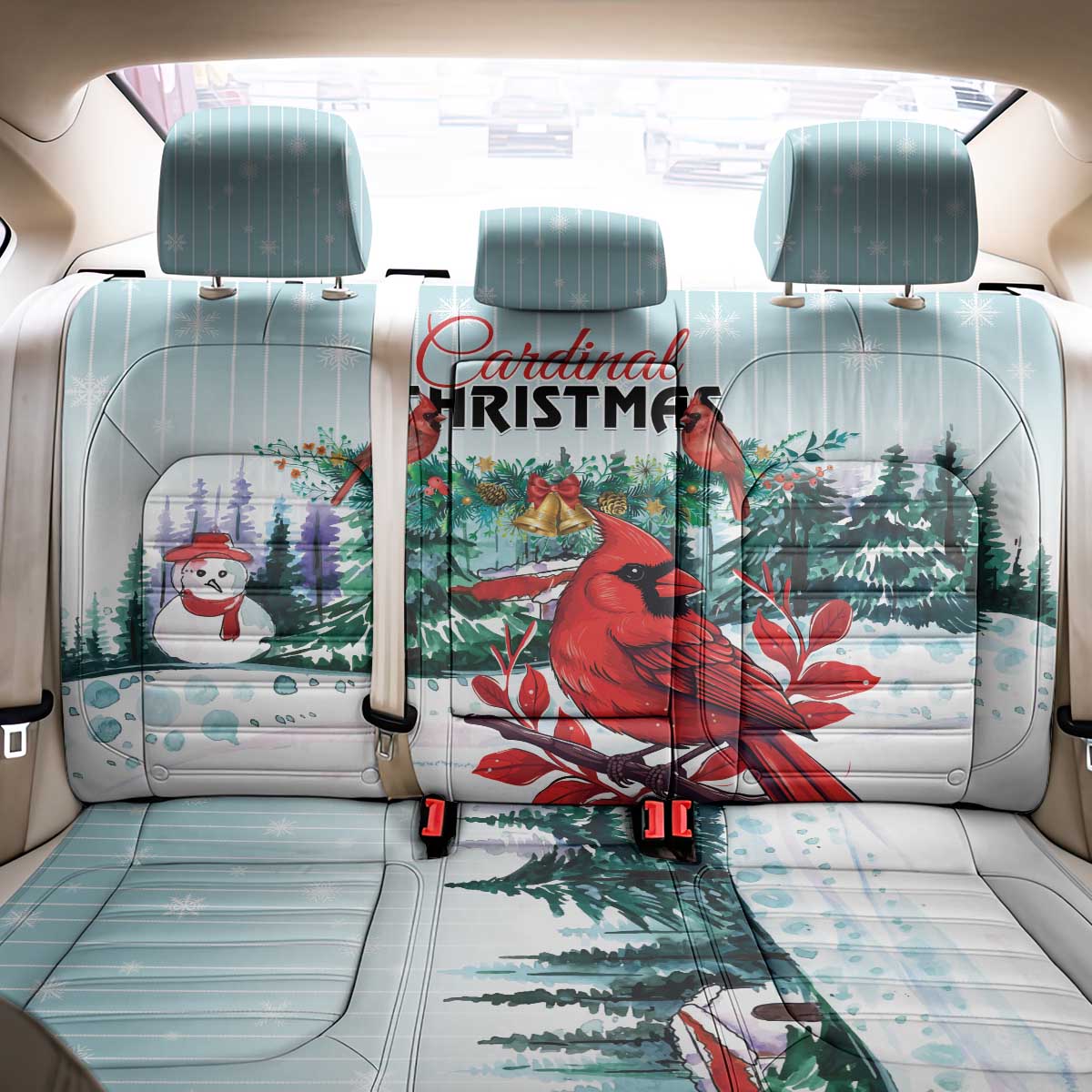 Cardinal Christmas Back Car Seat Cover Snowflake Xmas Tree - Wonder Print Shop