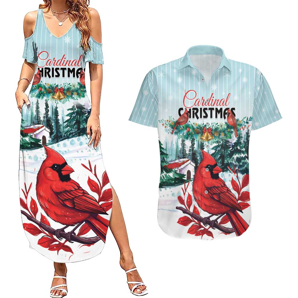 Personalised Cardinal Christmas Couples Matching Summer Maxi Dress and Hawaiian Shirt Snowflake Xmas Tree - Wonder Print Shop