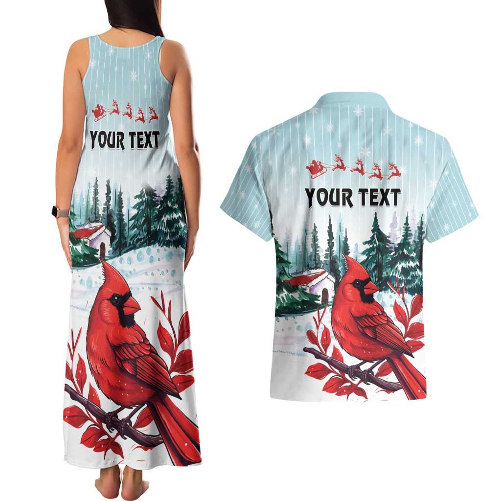 Personalised Cardinal Christmas Couples Matching Tank Maxi Dress and Hawaiian Shirt Snowflake Xmas Tree - Wonder Print Shop