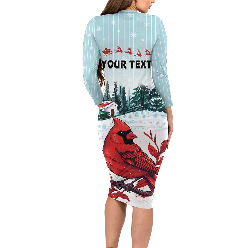Personalised Cardinal Christmas Family Matching Long Sleeve Bodycon Dress and Hawaiian Shirt Snowflake Xmas Tree - Wonder Print Shop
