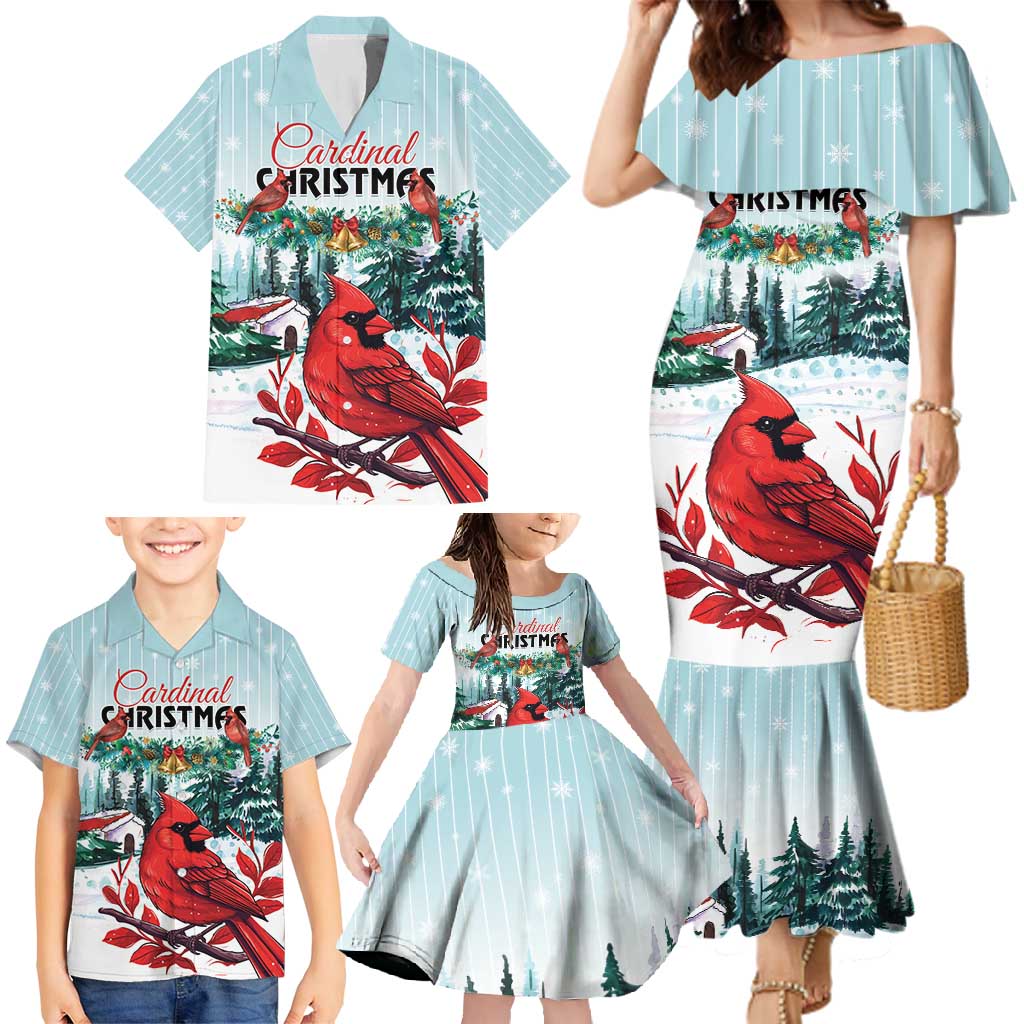 Personalised Cardinal Christmas Family Matching Mermaid Dress and Hawaiian Shirt Snowflake Xmas Tree - Wonder Print Shop