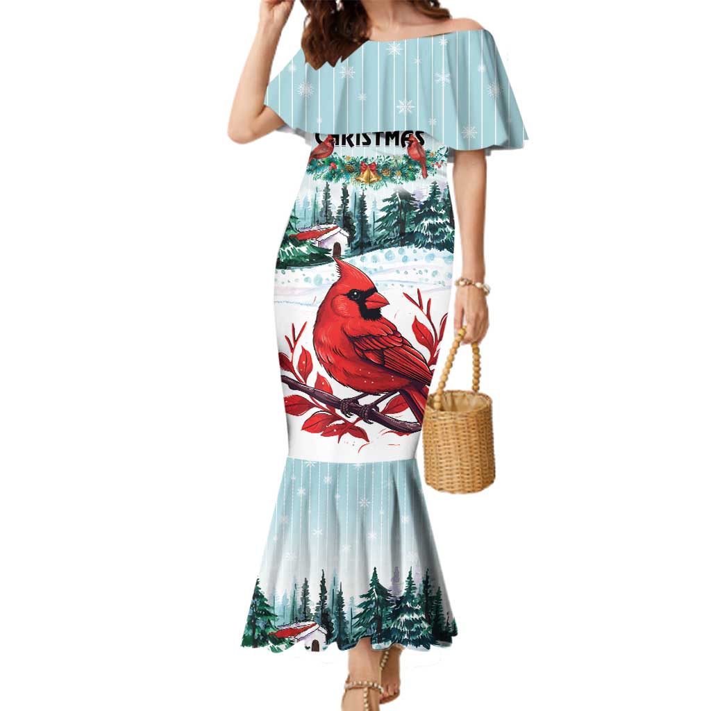Personalised Cardinal Christmas Family Matching Mermaid Dress and Hawaiian Shirt Snowflake Xmas Tree - Wonder Print Shop