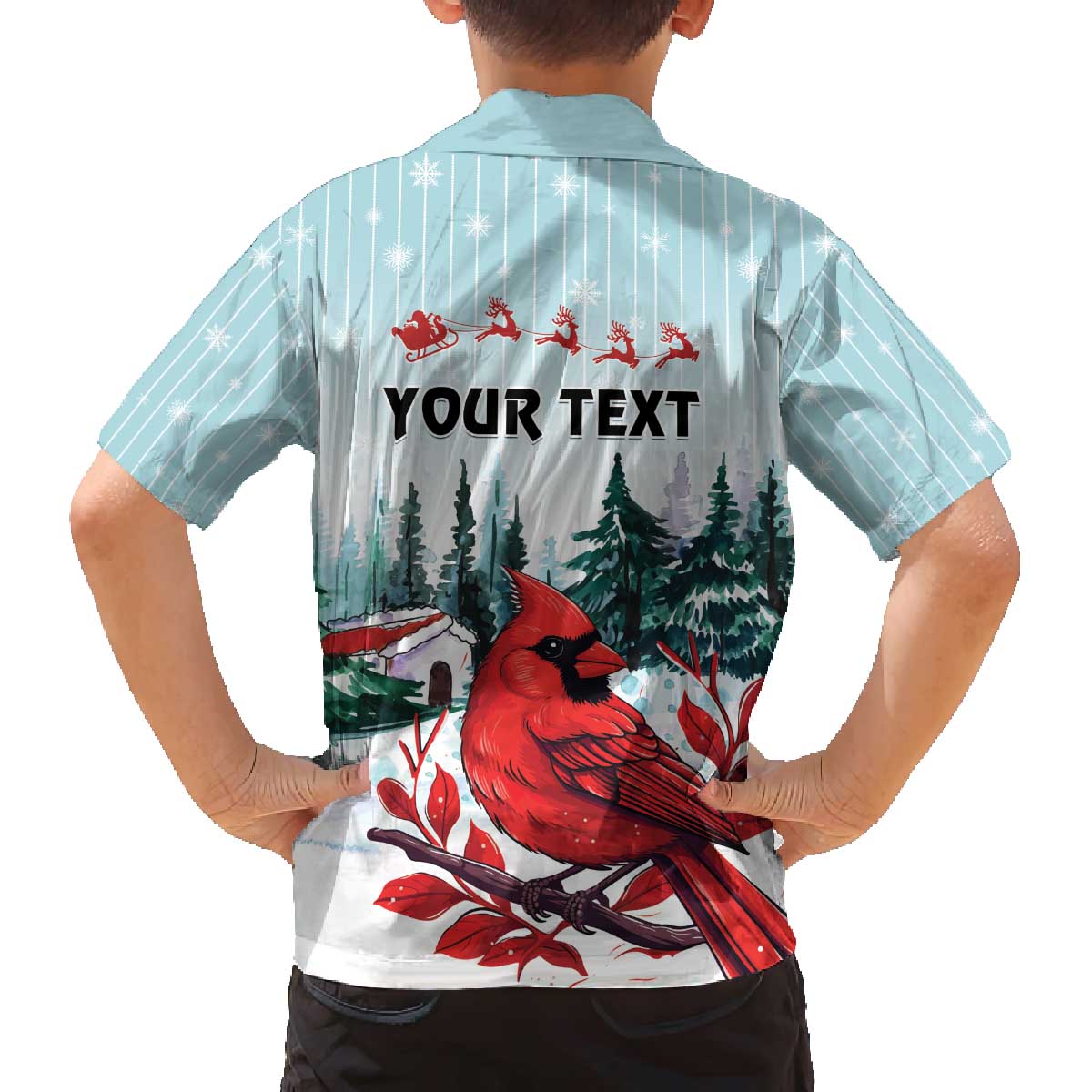Personalised Cardinal Christmas Family Matching Off The Shoulder Long Sleeve Dress and Hawaiian Shirt Snowflake Xmas Tree - Wonder Print Shop