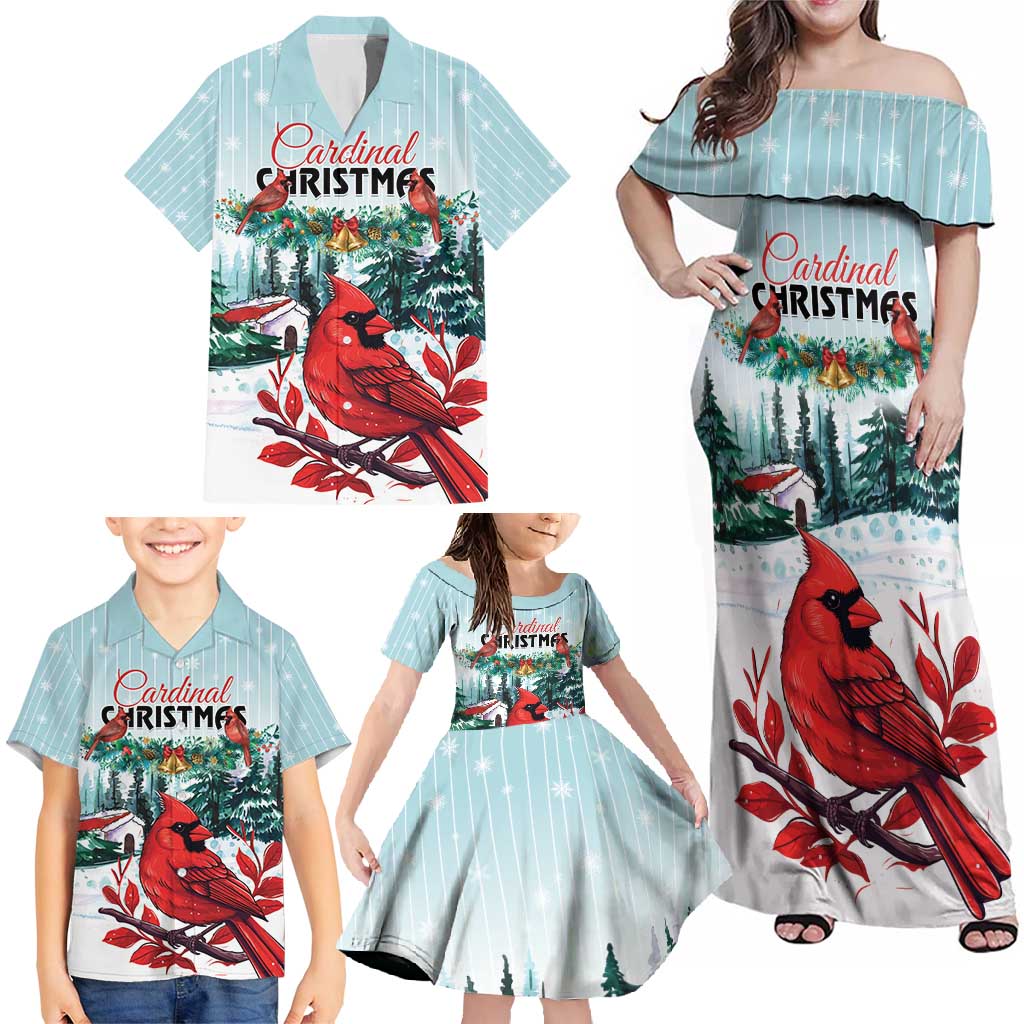 Personalised Cardinal Christmas Family Matching Off Shoulder Maxi Dress and Hawaiian Shirt Snowflake Xmas Tree - Wonder Print Shop