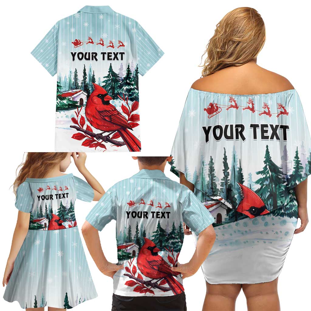 Personalised Cardinal Christmas Family Matching Off Shoulder Short Dress and Hawaiian Shirt Snowflake Xmas Tree - Wonder Print Shop