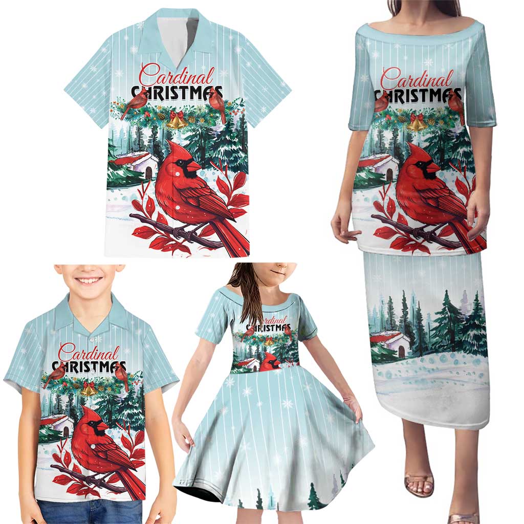 Personalised Cardinal Christmas Family Matching Puletasi and Hawaiian Shirt Snowflake Xmas Tree - Wonder Print Shop