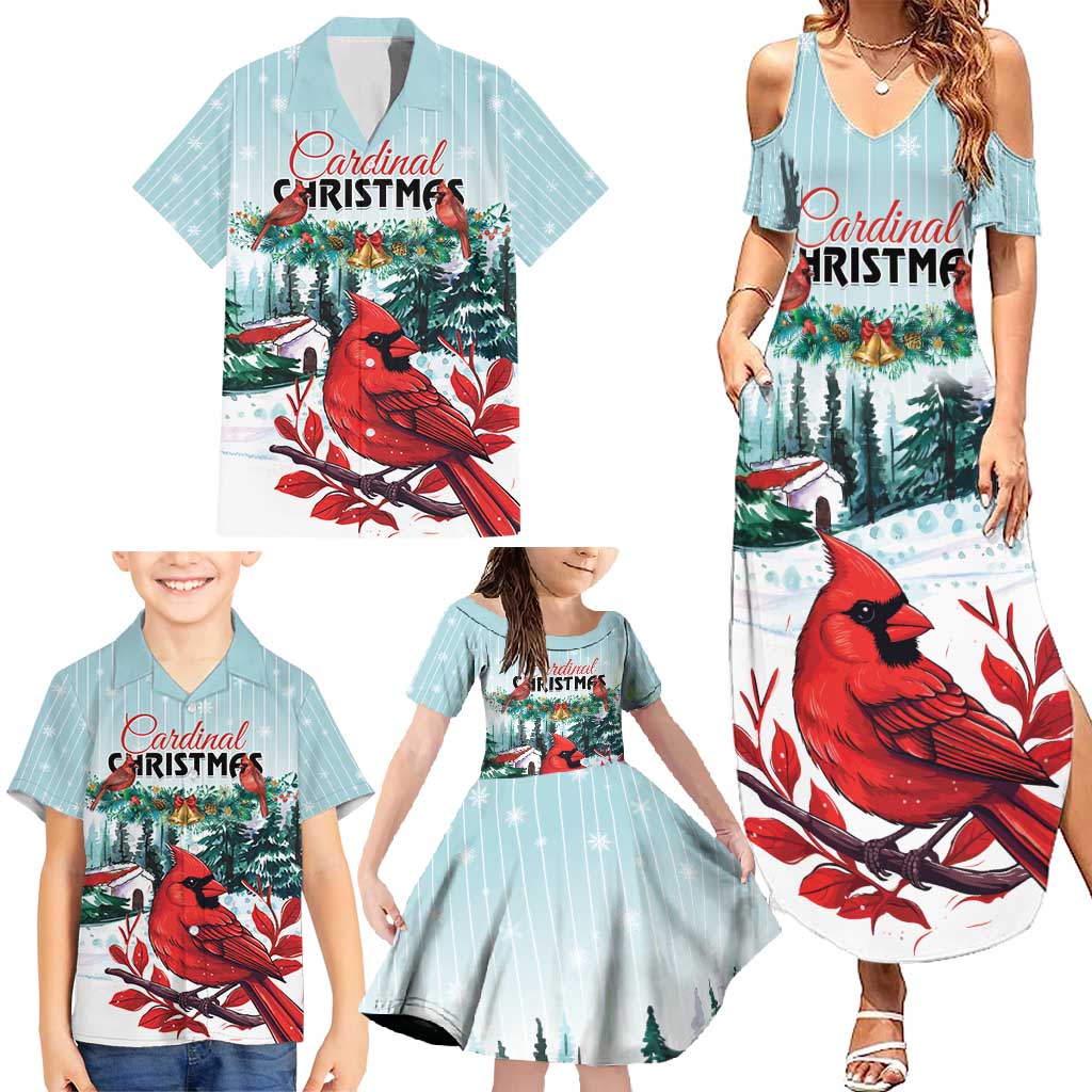 Personalised Cardinal Christmas Family Matching Summer Maxi Dress and Hawaiian Shirt Snowflake Xmas Tree - Wonder Print Shop