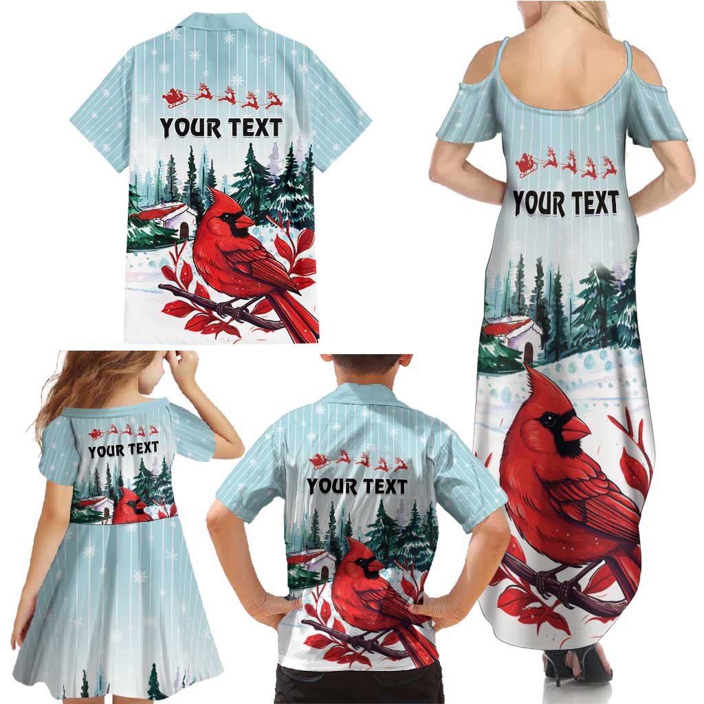 Personalised Cardinal Christmas Family Matching Summer Maxi Dress and Hawaiian Shirt Snowflake Xmas Tree - Wonder Print Shop