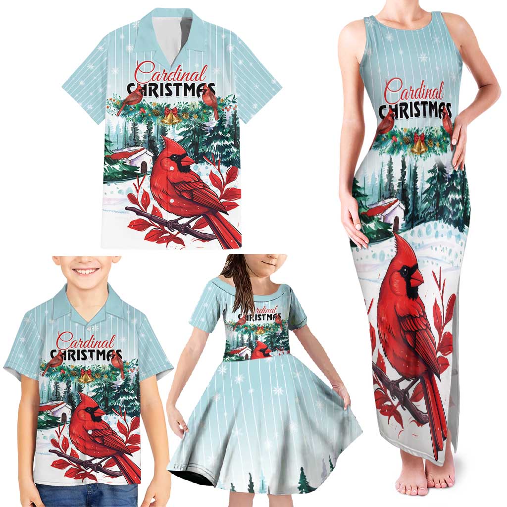 Personalised Cardinal Christmas Family Matching Tank Maxi Dress and Hawaiian Shirt Snowflake Xmas Tree - Wonder Print Shop