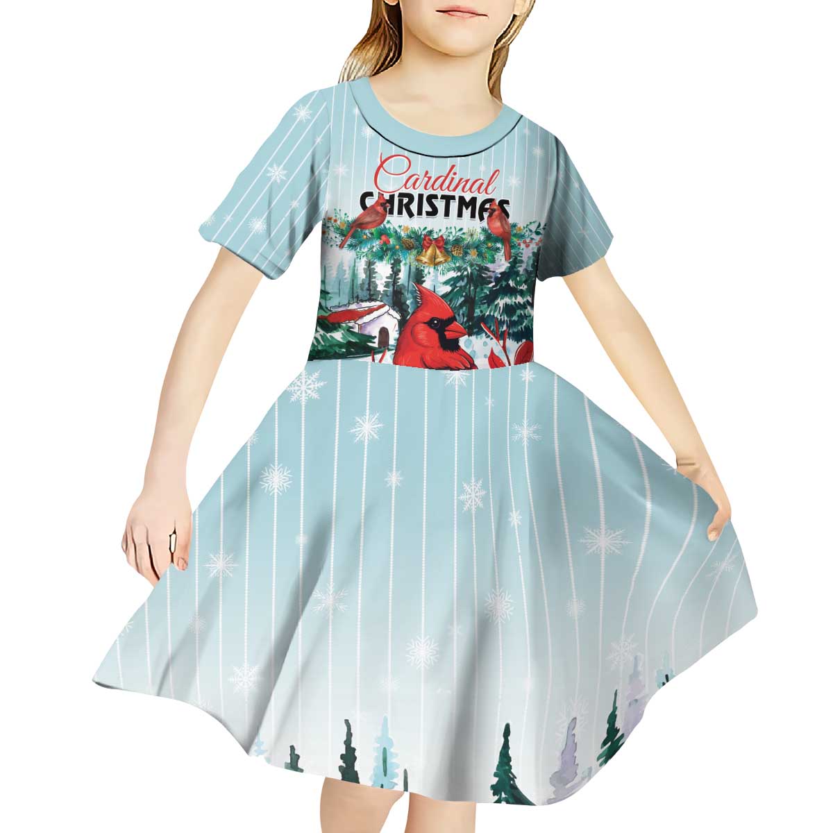 Personalised Cardinal Christmas Kid Short Sleeve Dress Snowflake Xmas Tree - Wonder Print Shop