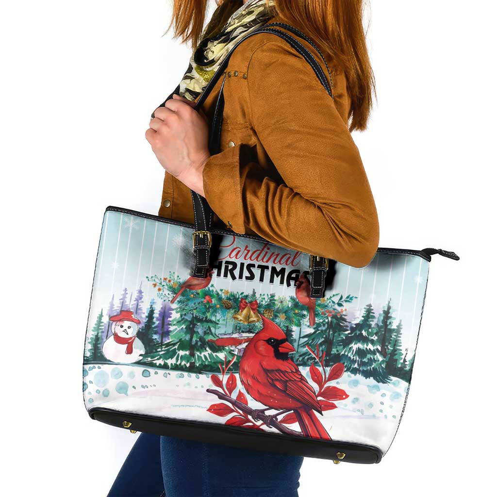 Cardinal Christmas Leather Tote Bag Snowflake Xmas Tree - Wonder Print Shop