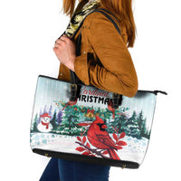 Cardinal Christmas Leather Tote Bag Snowflake Xmas Tree - Wonder Print Shop