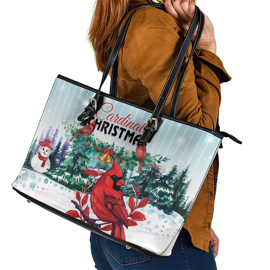 Cardinal Christmas Leather Tote Bag Snowflake Xmas Tree - Wonder Print Shop