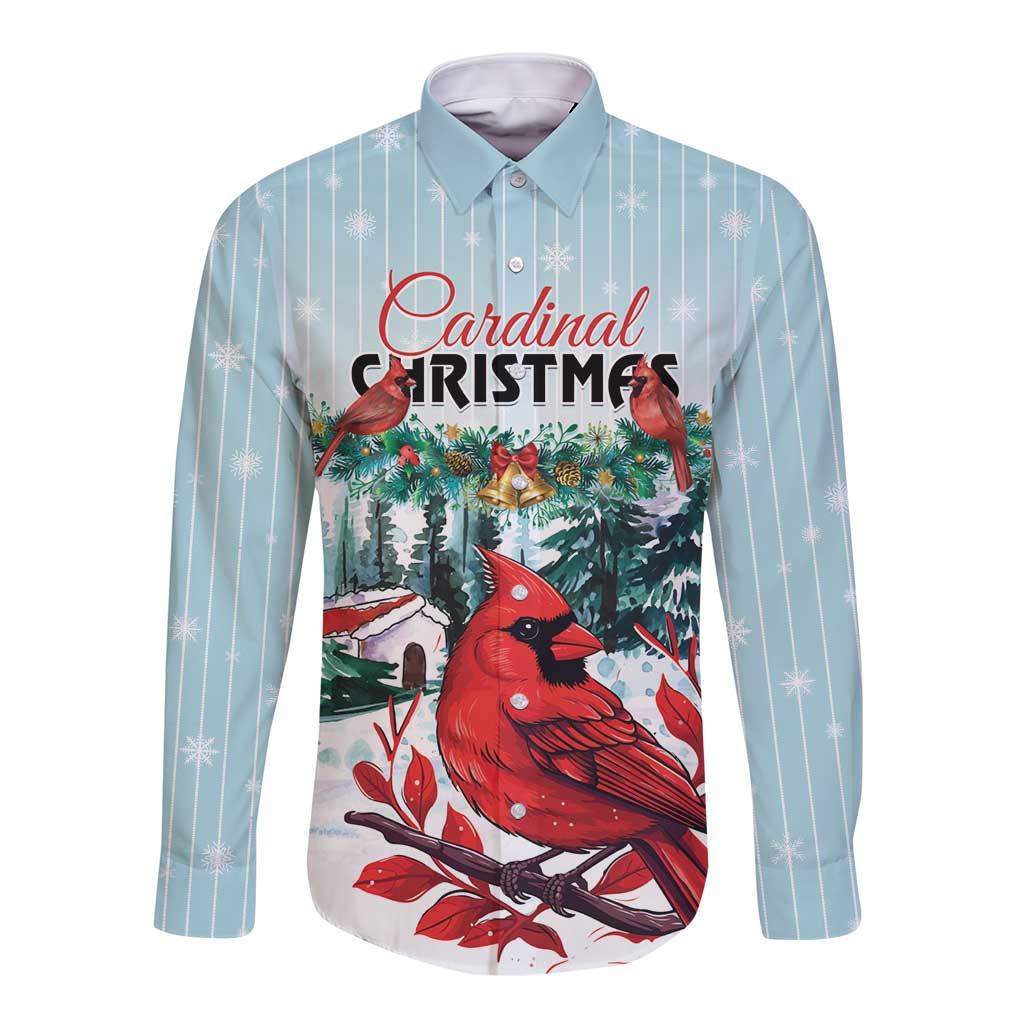 Personalised Cardinal Christmas Long Sleeve Button Shirt Snowflake Xmas Tree - Wonder Print Shop