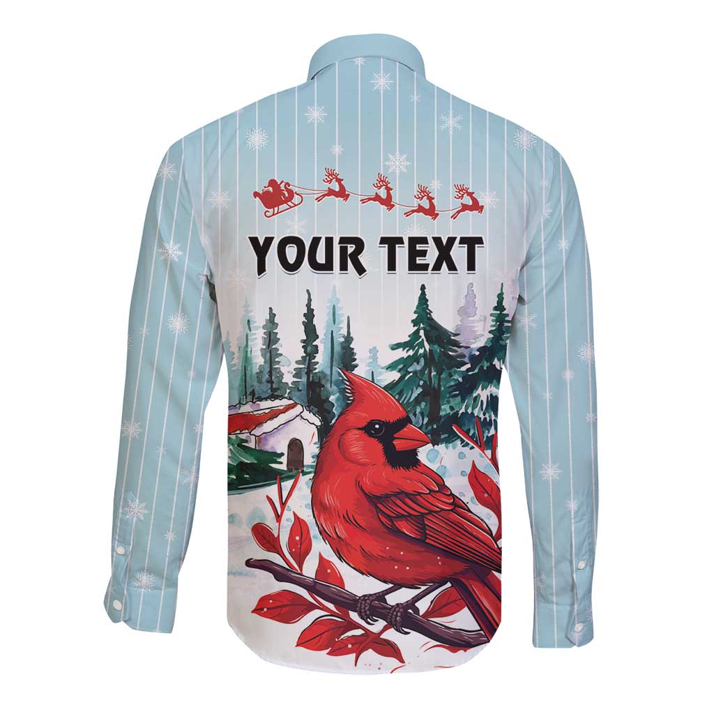 Personalised Cardinal Christmas Long Sleeve Button Shirt Snowflake Xmas Tree - Wonder Print Shop