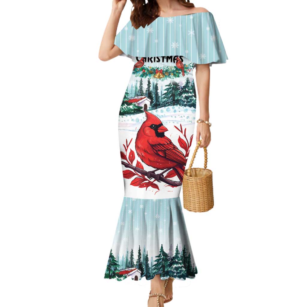 Personalised Cardinal Christmas Mermaid Dress Snowflake Xmas Tree - Wonder Print Shop